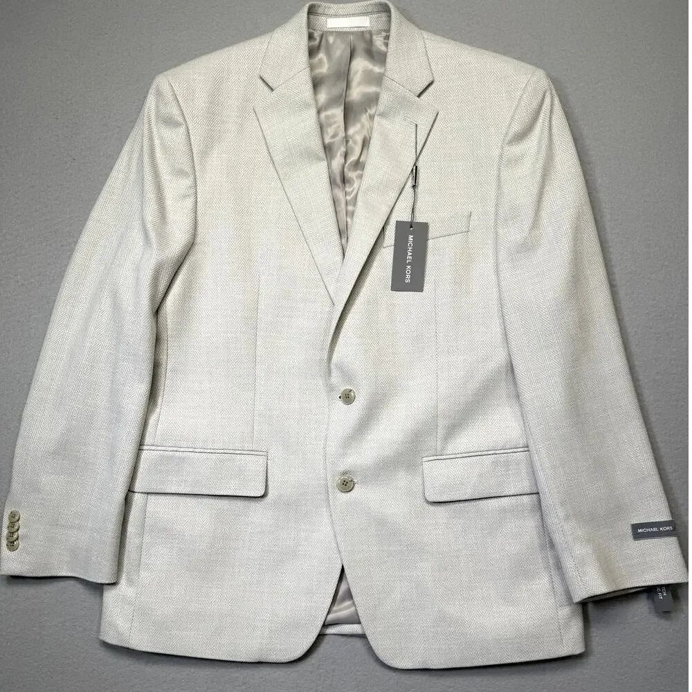 Michael Kors Men's Classic-Fit Herringbone Sport Coat Silver Grey 42R $375